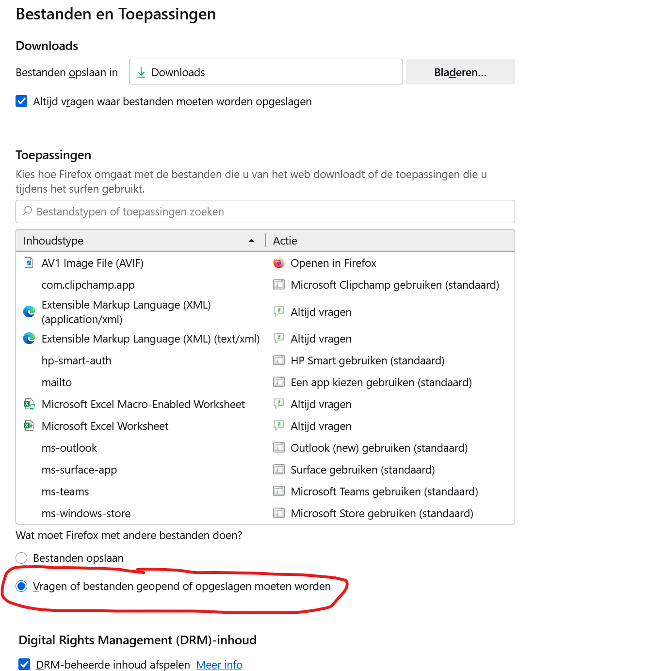 Downloadinstellingen Firefox