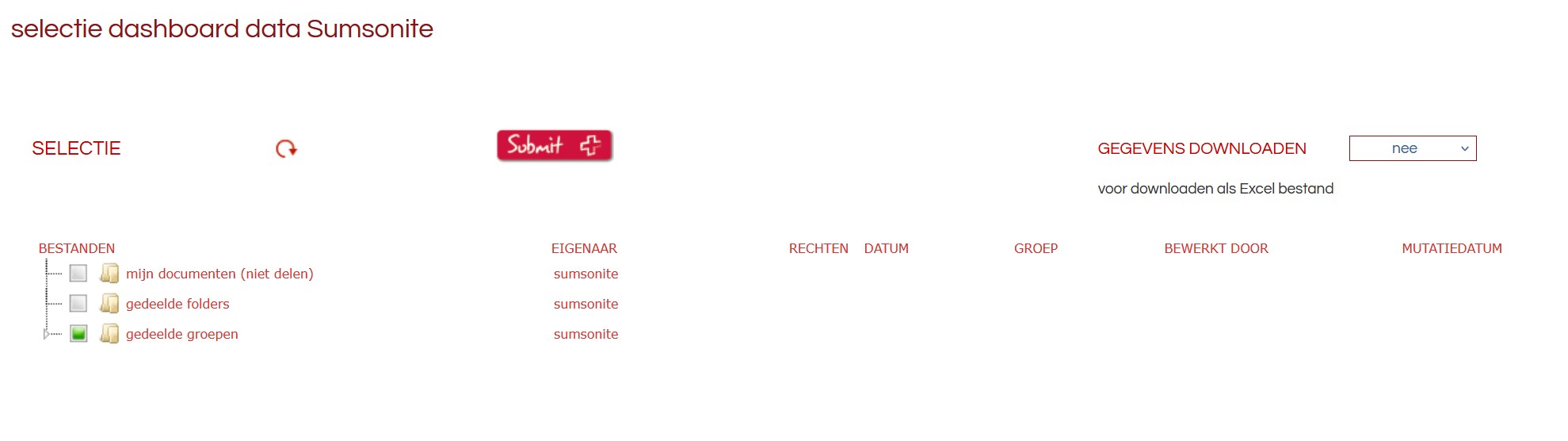 Projectselectie interface